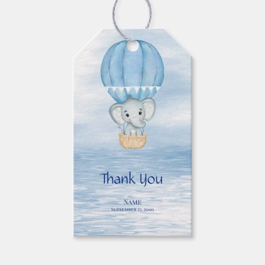 Blue Elephant Hete Luchtballon Gift Label Cadeaulabel (Voorkant)