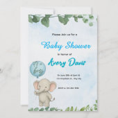 Blue Elephant It’s a Boy Baby Shower Invitation Kaart (Voorkant)
