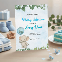 Blue Elephant It’s a Boy Baby Shower Invitation Kaart