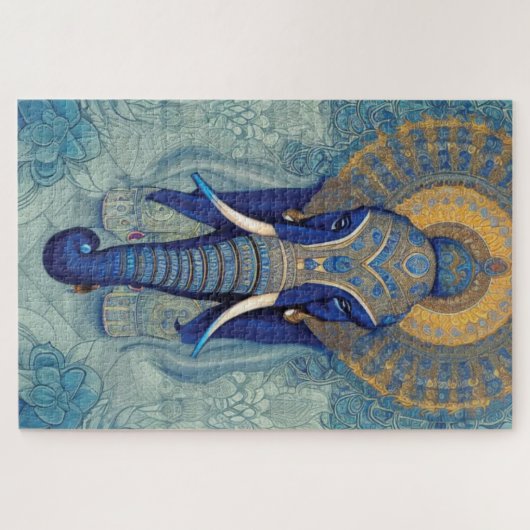 Blue Elephant Jigzaag Puzzle Legpuzzel (Horizontaal)