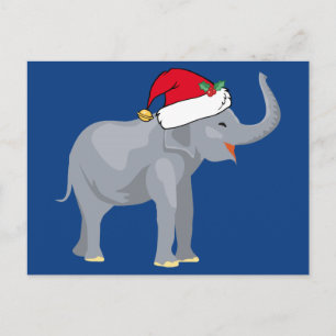 Blue Elephant Kerstmis Animal Santa Claus Feestdagenkaart