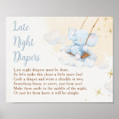 Blue Elephant Late Night Diapers Baby Shower Poster (Voorkant)