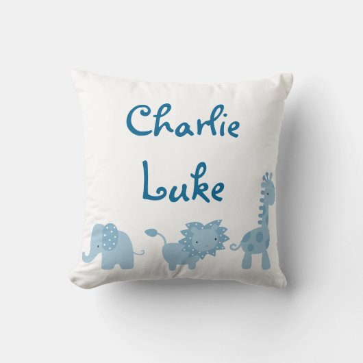Blue Elephant, Lion en Giraffe op maat Kussen (Voorkant)