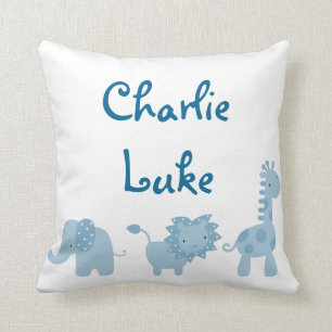 Blue Elephant, Lion en Giraffe op maat Kussen