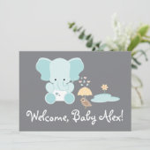 Blue Elephant Little Bird Welkom Baby Kaart (Staand voorkant)