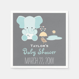 Blue Elephant Little in Luiers Bird Baby shower Servet