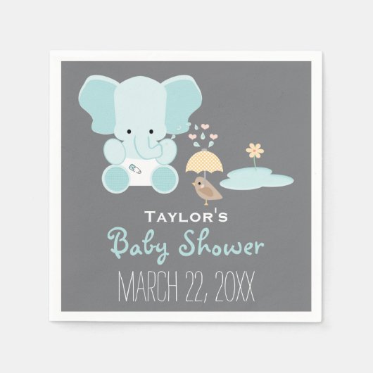 Blue Elephant Little in Luiers Bird Baby shower Servet (Voorkant)