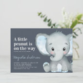 Blue Elephant Little Peanut Baby shower Invitation Kaart (Staand voorkant)