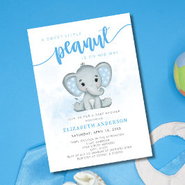 Blue Elephant Little Peanut Boy Baby shower Kaart