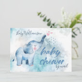 Blue Elephant Long Distance Baby shower per post Kaart (Staand voorkant)