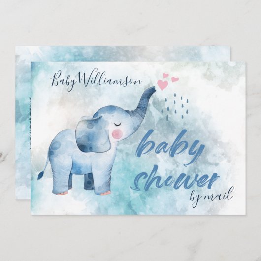 Blue Elephant Long Distance Baby shower per post Kaart (Voorkant / Achterkant)