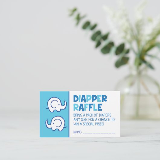 Blue Elephant Luier Raffle Ticket Informatiekaartje (Staand voorkant)