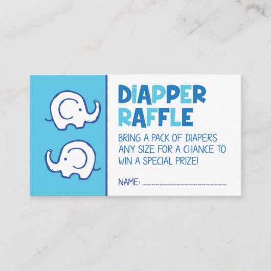 Blue Elephant Luier Raffle Ticket Informatiekaartje (Voorkant)