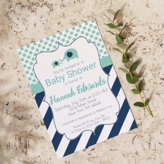 Blue Elephant Ma en Baby shower Invitation Kaart