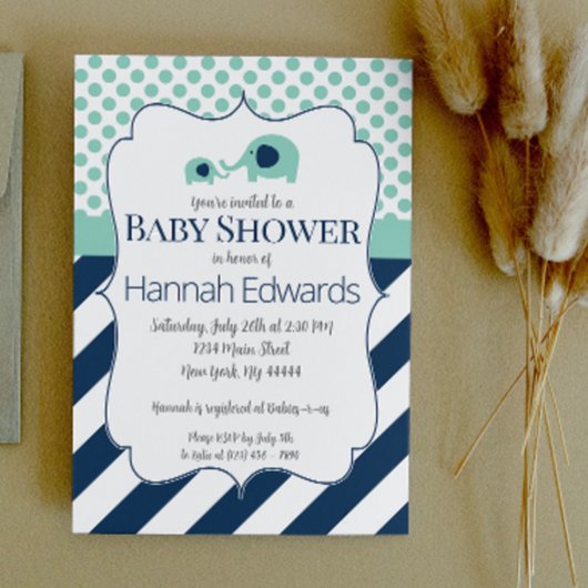 Blue Elephant Ma en Baby shower Invitation Kaart
