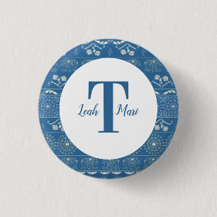 Blue Elephant Mandala Ronde Button 3,2 Cm