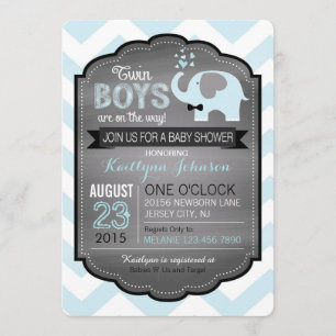 Blue Elephant met Bow-stropdas Baby shower Uitnodi Kaart