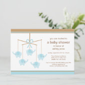 Blue Elephant Mobile Boy Baby shower Invitation Kaart (Staand voorkant)