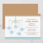 Blue Elephant Mobile Boy Baby shower Invitation Kaart (Voorkant / Achterkant)