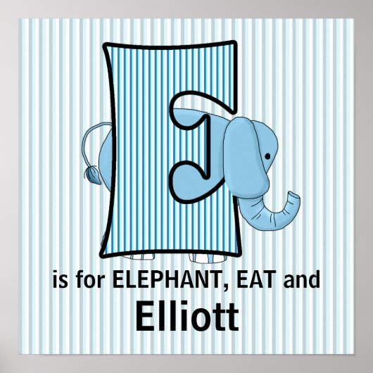 Blue Elephant Monogrammed E Baby Room Poster (Voorkant)