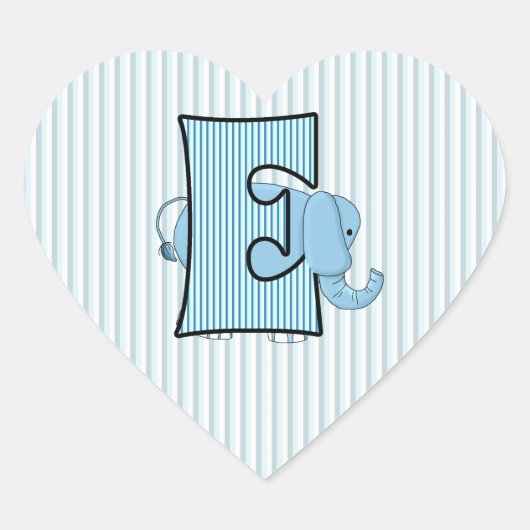 Blue Elephant Monogrammed Letter E Hart Sticker (Voorkant)