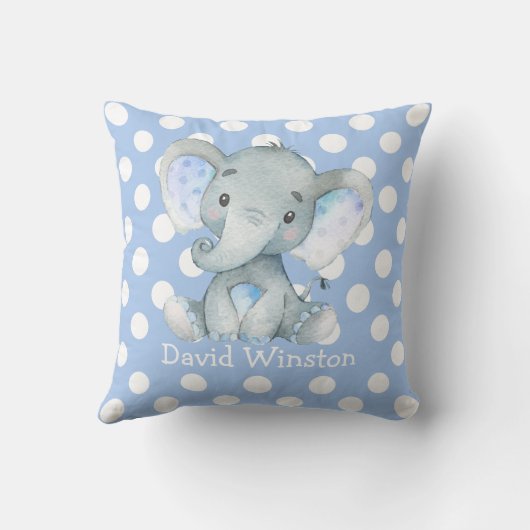 Blue Elephant Nursery Decor Personalized Baby Boy Kussen (Achterkant)