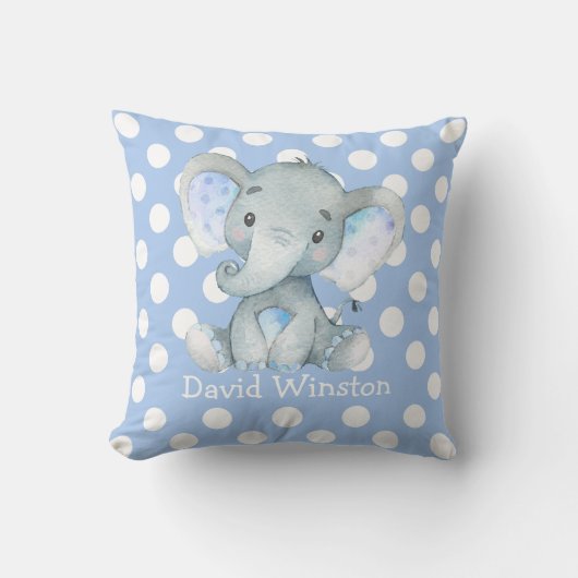 Blue Elephant Nursery Decor Personalized Baby Boy Kussen (Voorkant)