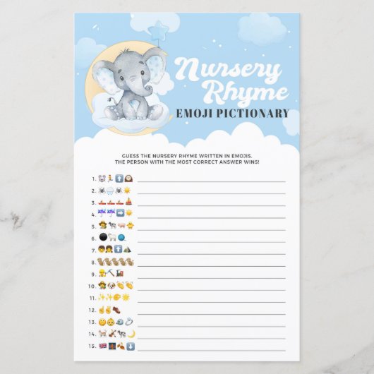 Blue Elephant Nursery Rhyme Emoji Pictionary Game (Voorkant)