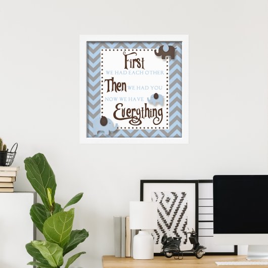 Blue Elephant Nursery Word Wall Art Poster (Thuiskantoor)