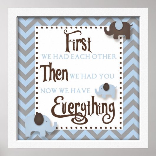 Blue Elephant Nursery Word Wall Art Poster (Voorkant)