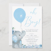 Blue Elephant Oh Boy Baby shower Kaart (Voorkant)