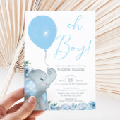 Blue Elephant Oh Boy Baby shower Kaart