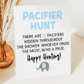 Blue Elephant Pacifier Hunt Baby shower Game Sign Reclamebord Met Voetstuk