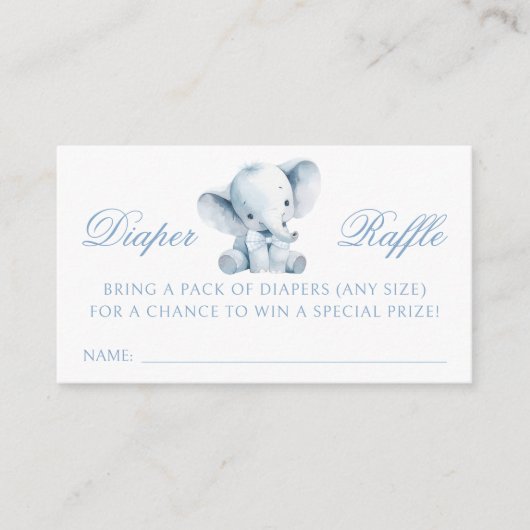 Blue Elephant Peanut Baby Boy Shower Diaper Raffle Informatiekaartje (Voorkant)