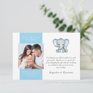 Blue Elephant Photo New Baby Bedankkaart