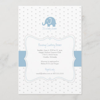 Blue Elephant Polkadot Baby shower Invitation Kaart