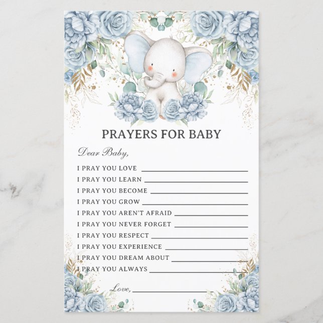 Blue Elephant Prayers for Baby Showers Activity (Voorkant)