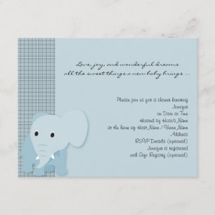 Blue Elephant Pset Baby shower Invitation Kaart