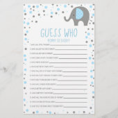 Blue Elephant raad wie Baby shower game Briefpapier (Voorkant)
