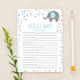 Blue Elephant raad wie Baby shower game Briefpapier