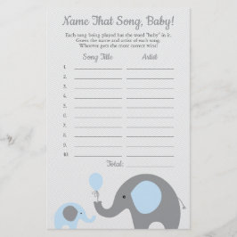 Blue Elephant raadt het Baby Song Baby shower Game Flyer