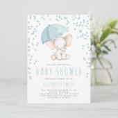 Blue Elephant Rain Sprinkle Boy Baby shower Kaart (Staand voorkant)
