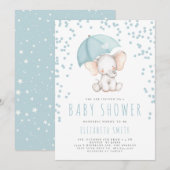 Blue Elephant Rain Sprinkle Boy Baby shower Kaart (Voorkant / Achterkant)