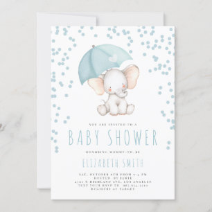 Blue Elephant Rain Sprinkle Boy Baby shower Kaart