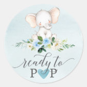 Blue Elephant Ready To Pop Baby Favor Stickers (Voorkant)