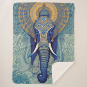 Blue Elephant Sherpa Blanket Deken