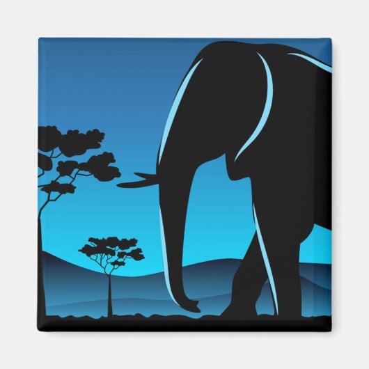 Blue Elephant Silhouette Artwork Magneet (Voorkant)