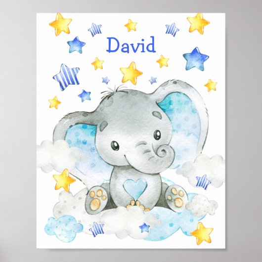 Blue Elephant Specialized Custom Nursery Boy Poster (Voorkant)
