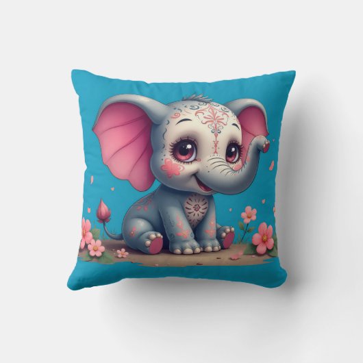 Blue Elephant Throw Pillow Kussen (Achterkant)