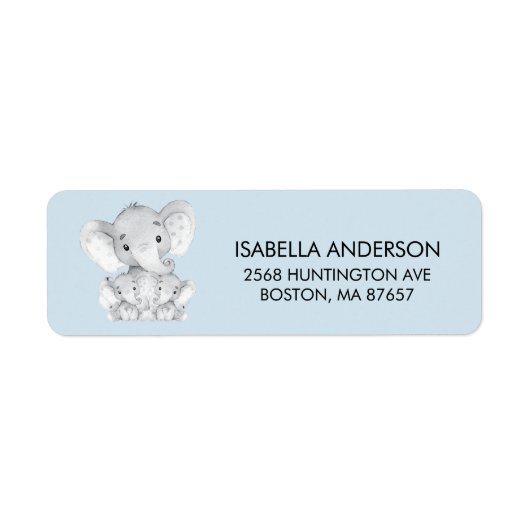 Blue Elephant Twins Baby shower Address Label (Voorkant)